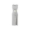 Grey Kouvr dress with a slit on a white background