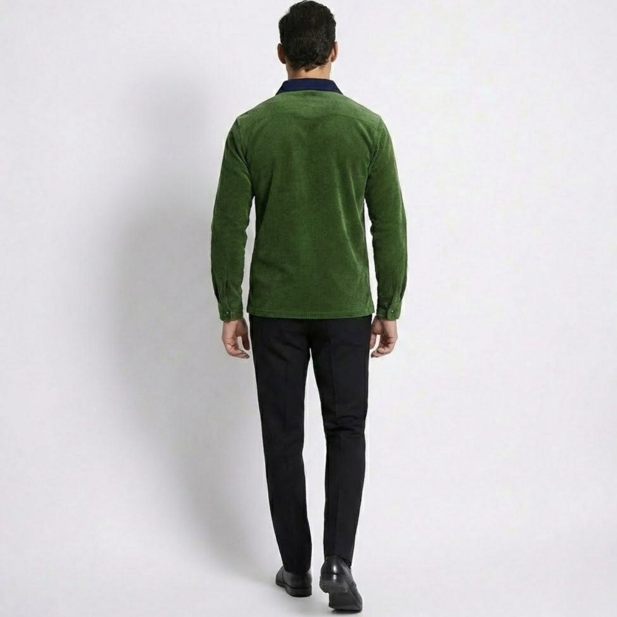 Back view of the Kouvr Zian men's corduroy polo in olive green.