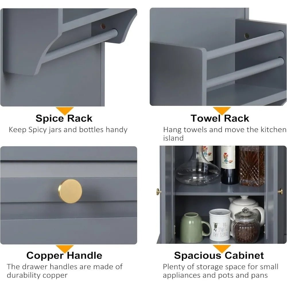 butcher block top," "kitchen prep station," "freestanding kitchen cabinet," "serving trolley," "small space kitchen solution