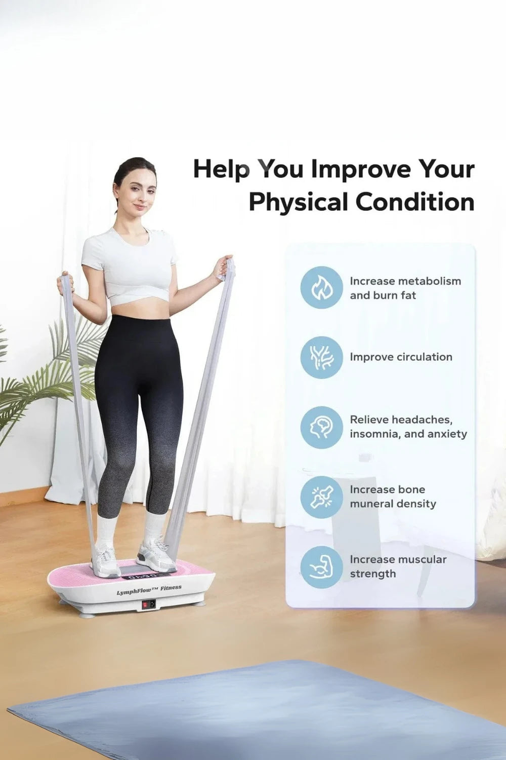 LymphFlow Fitness whole body vibration plate for lymphatic drainage and home workouts