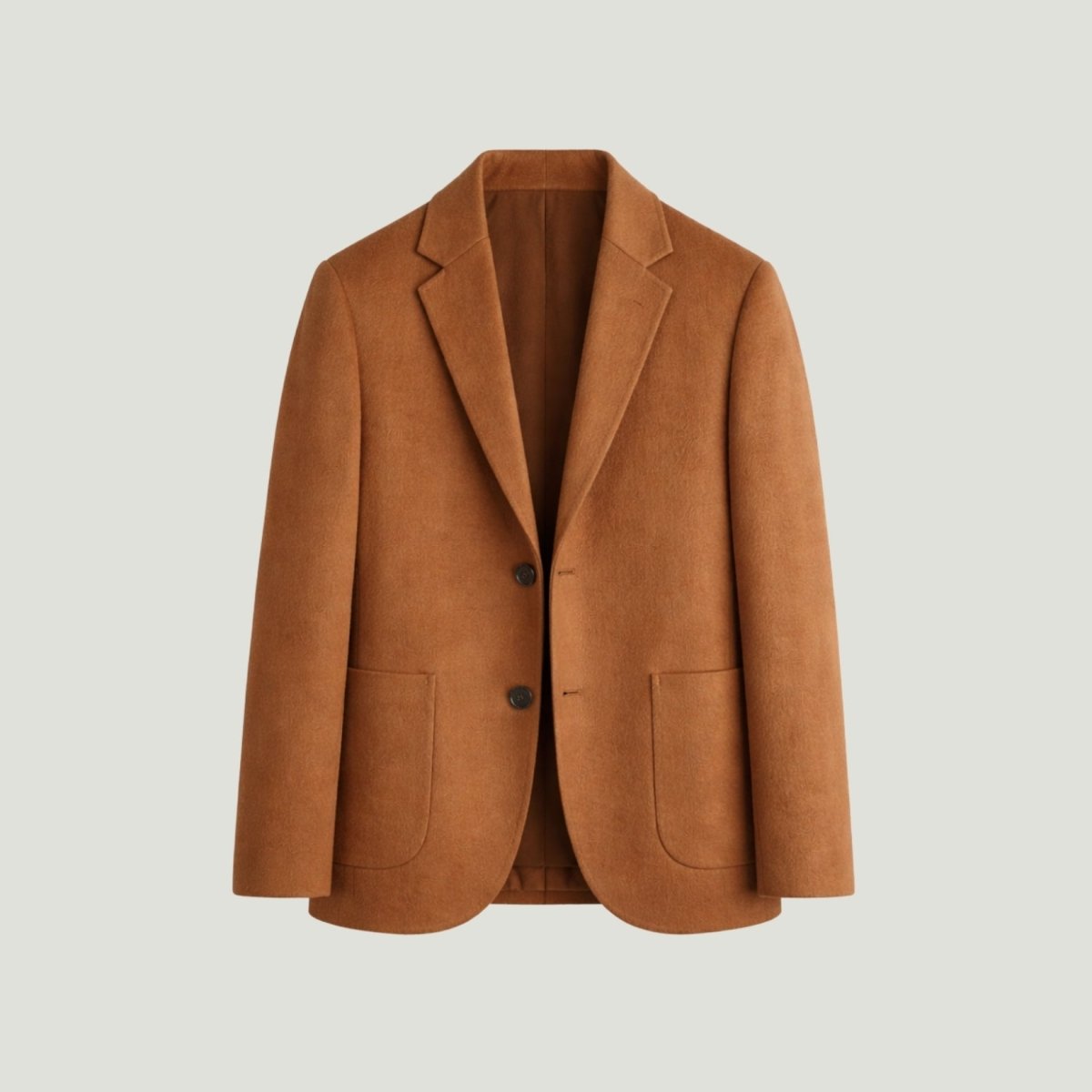 Flat lay product shot of the Kouvr mens camel two-button sport coat outerwear