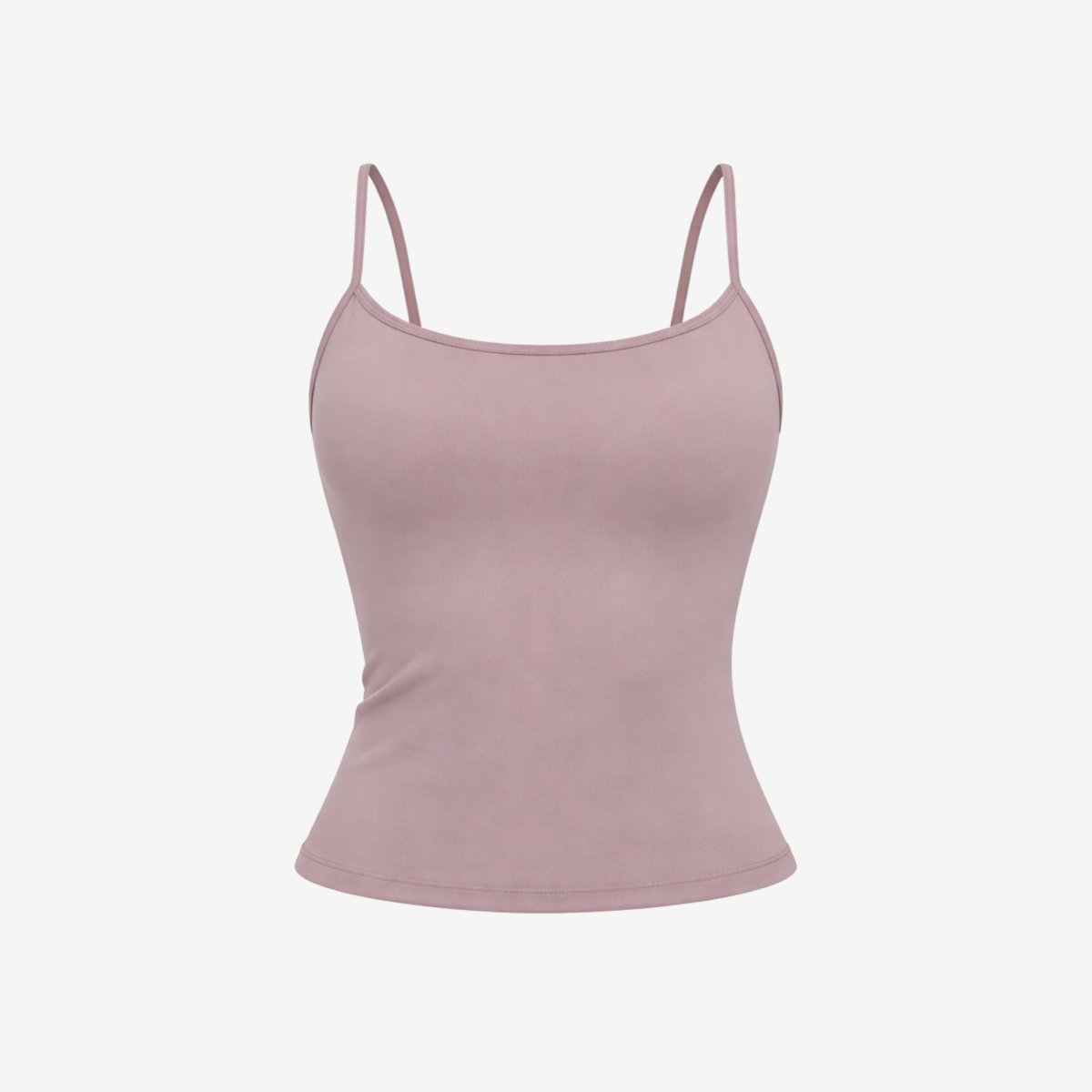 Flat lay studio image of the Kouvr dusty rose racerback athletic tank top showing the rear strap details.