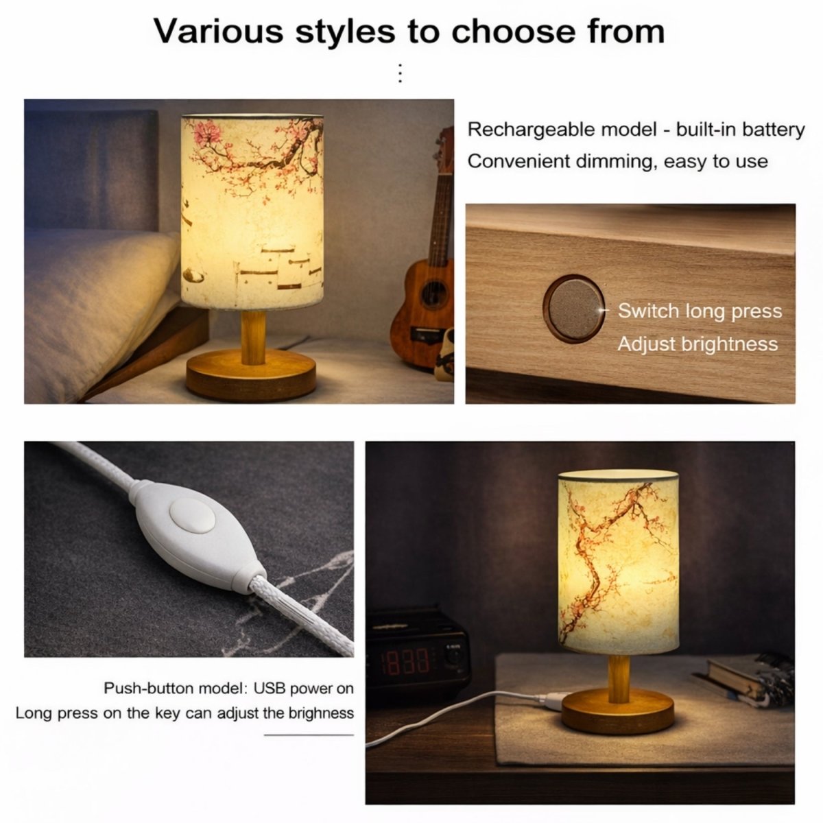 The Sakura Sanctuary dimmable cherry blossom table lamp by Kouvr, featuring touch sensor and push-button switch options for customizable ambient lighting.