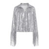 Kouvr Stardust silver sequin fringe jacket for women | Western tinsel jacket for bachelorette and concert outfits