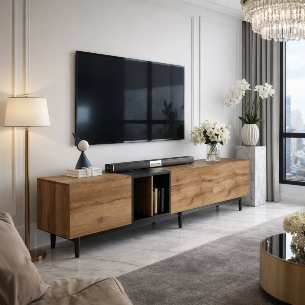 Midnight Oslo Sanctuary Console | Minimalist Wood TV Stand