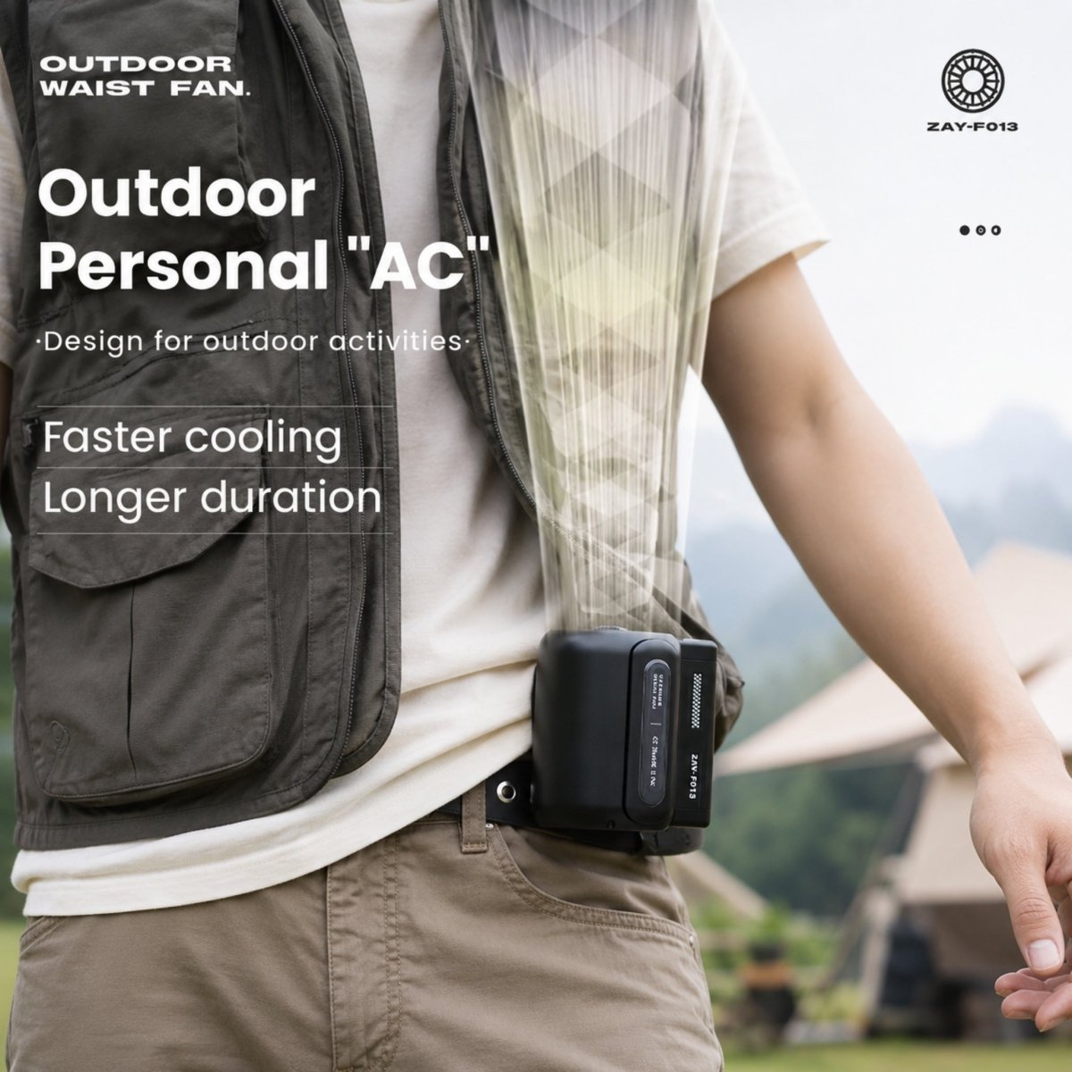 Transparent view of the wearable fan highlighting the upgraded 4500mAh long-lasting battery.