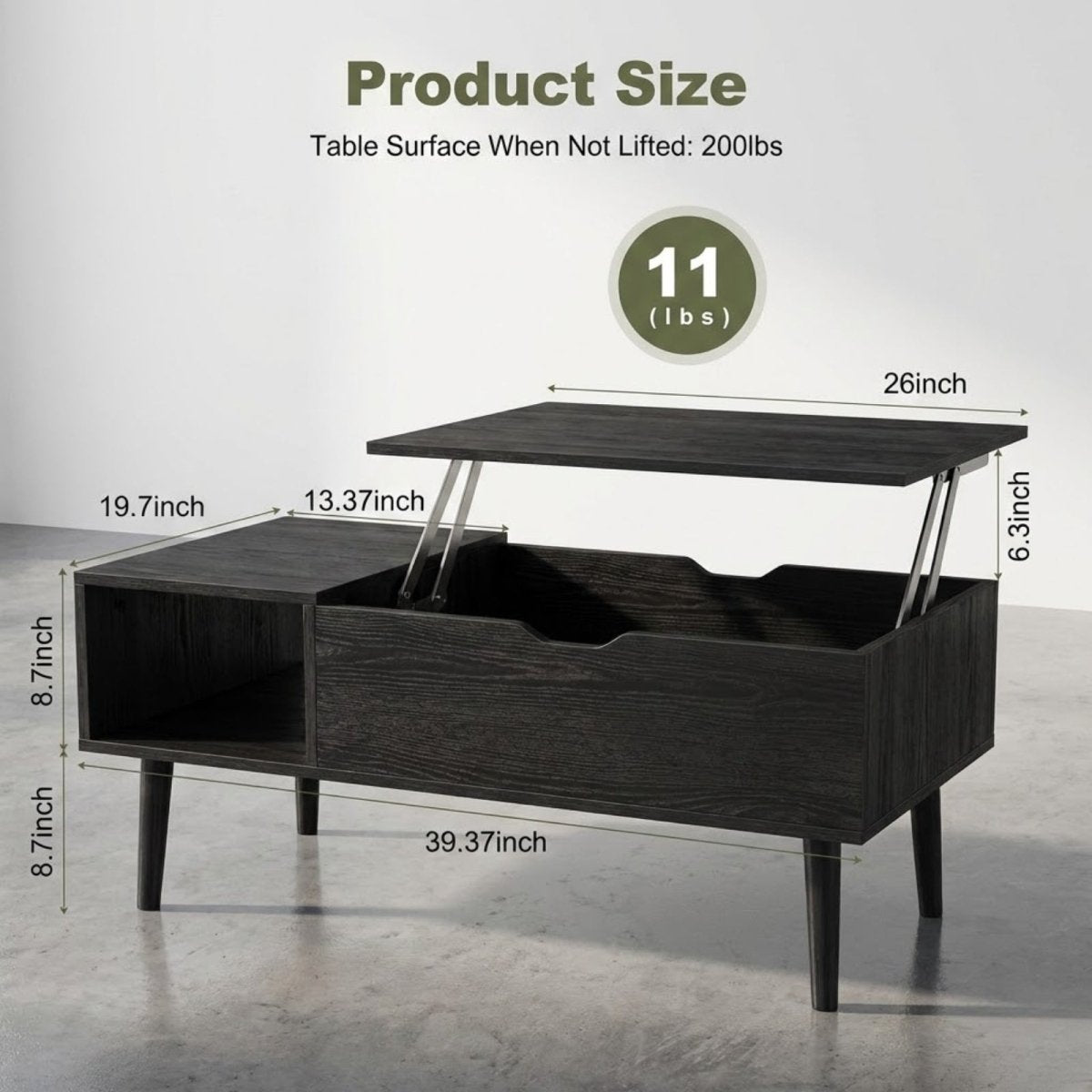 A demonstration of the water-resistant and easy-to-clean surface of the Kouvr black oak coffee table.