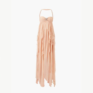 Ariel Halter Backless Maxi Dress Kouvr Fashion - Ruffle Tiered Flowy Grecian Gown Ariel Halter Backless Maxi Dress Kouvr Fashion - Ruffle Tiered Flowy Grecian Gown