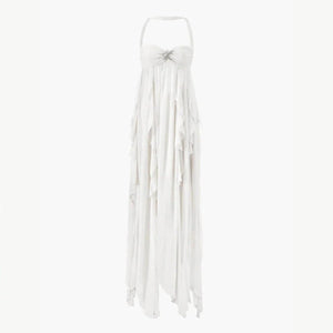 Ariel Halter Backless Maxi Dress Kouvr Fashion - Ruffle Tiered Flowy Grecian Gown Ariel Halter Backless Maxi Dress Kouvr Fashion - Ruffle Tiered Flowy Grecian Gown