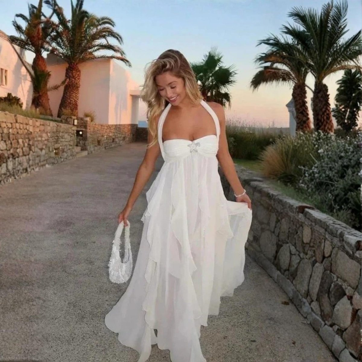 Ariel Halter Backless Maxi Dress Kouvr Fashion - Ruffle Tiered