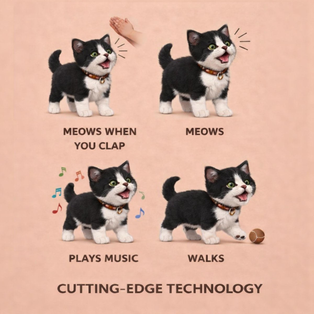 Realistic Interactive Tuxedo Kitten – Walking & Meowing Electronic Pet Toy