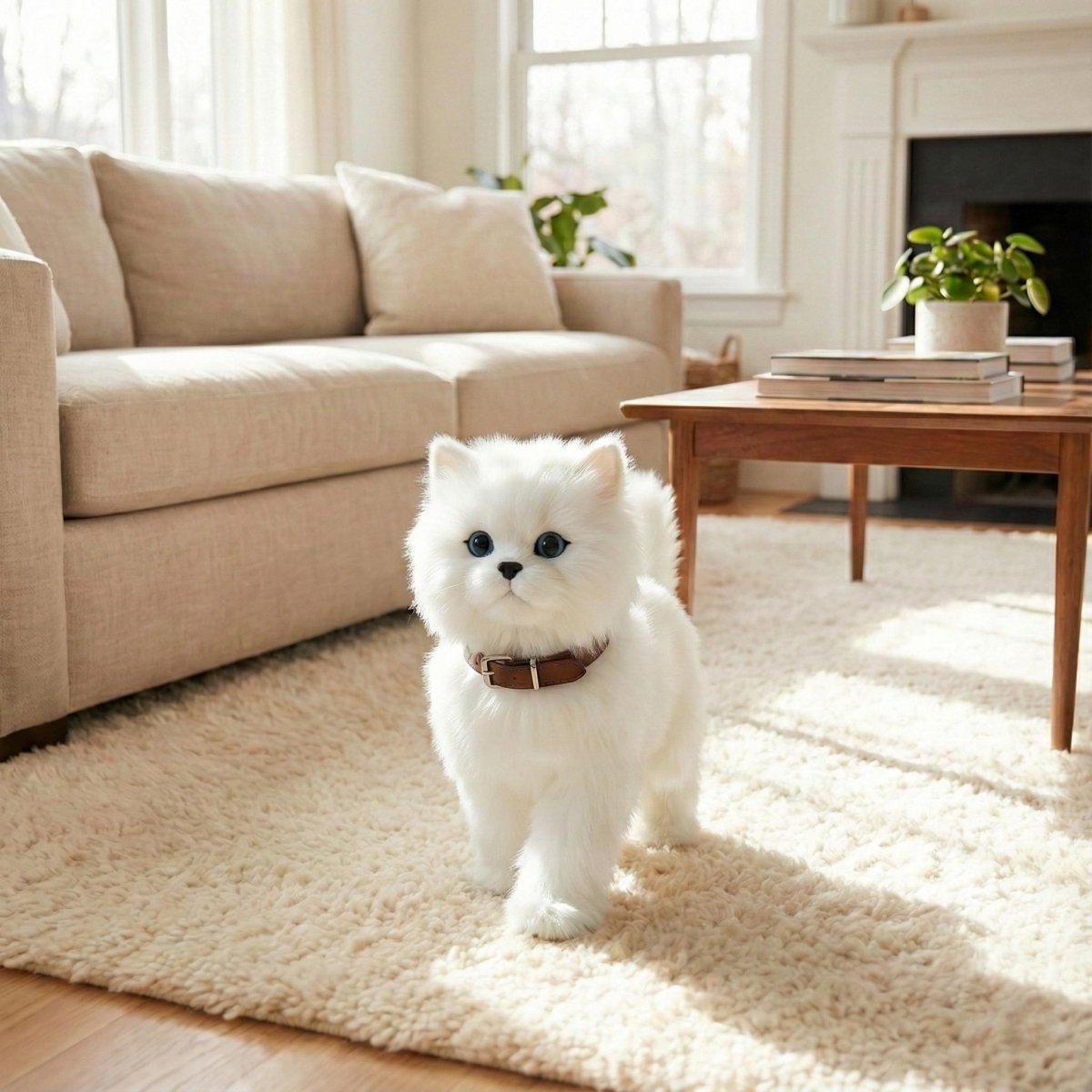 Realistisches interaktives Roboter-Kätzchen – Weiße Perserkatze Spielzeug | Läuft, miaut und bewegt den Schwanz