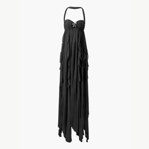 Ariel Halter Backless Maxi Dress Kouvr Fashion - Ruffle Tiered Flowy Grecian Gown Ariel Halter Backless Maxi Dress Kouvr Fashion - Ruffle Tiered Flowy Grecian Gown