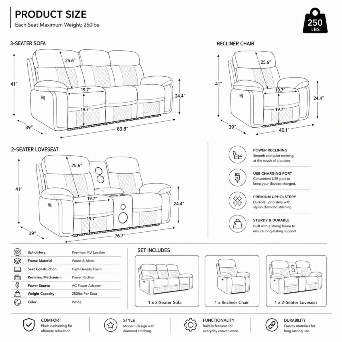 RoyalEase Cinema Collection | Tech-Integrated Power Reclining Sofa Set