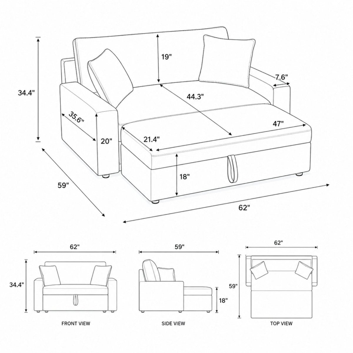 Family  Lounger | Cloud-Bouclé Loveseat &amp; Storage Ottoman