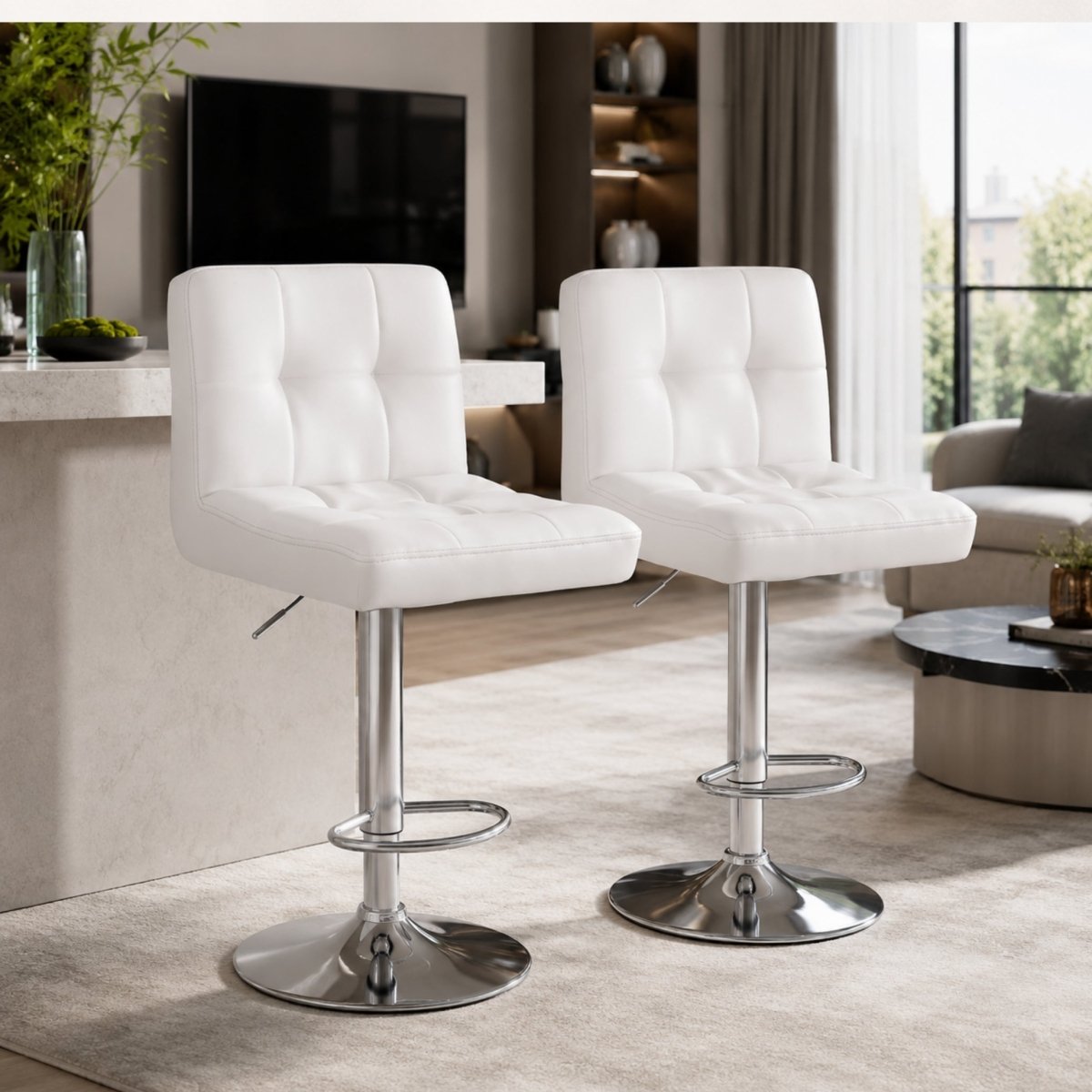 Dream Sanctuary | Tufted Leather Adjustable Swivel Bar Stool