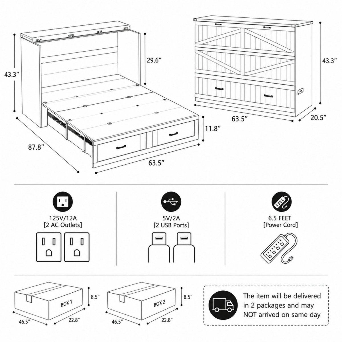 Haven Retreat Credenza | Hidden Queen Guest Bed with Charging Station