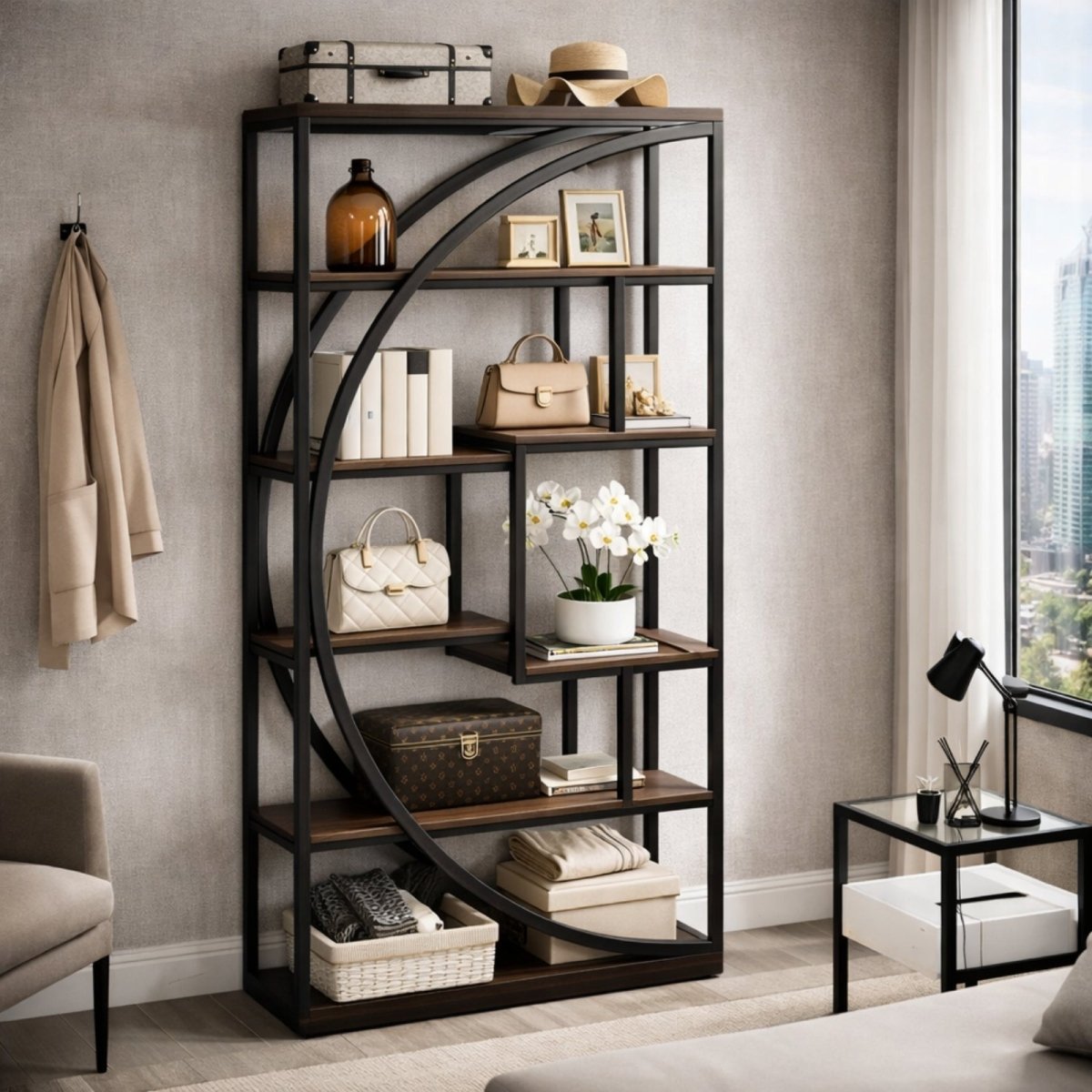 The Meridian Arch Etagere | Industrial Statement Bookshelf
