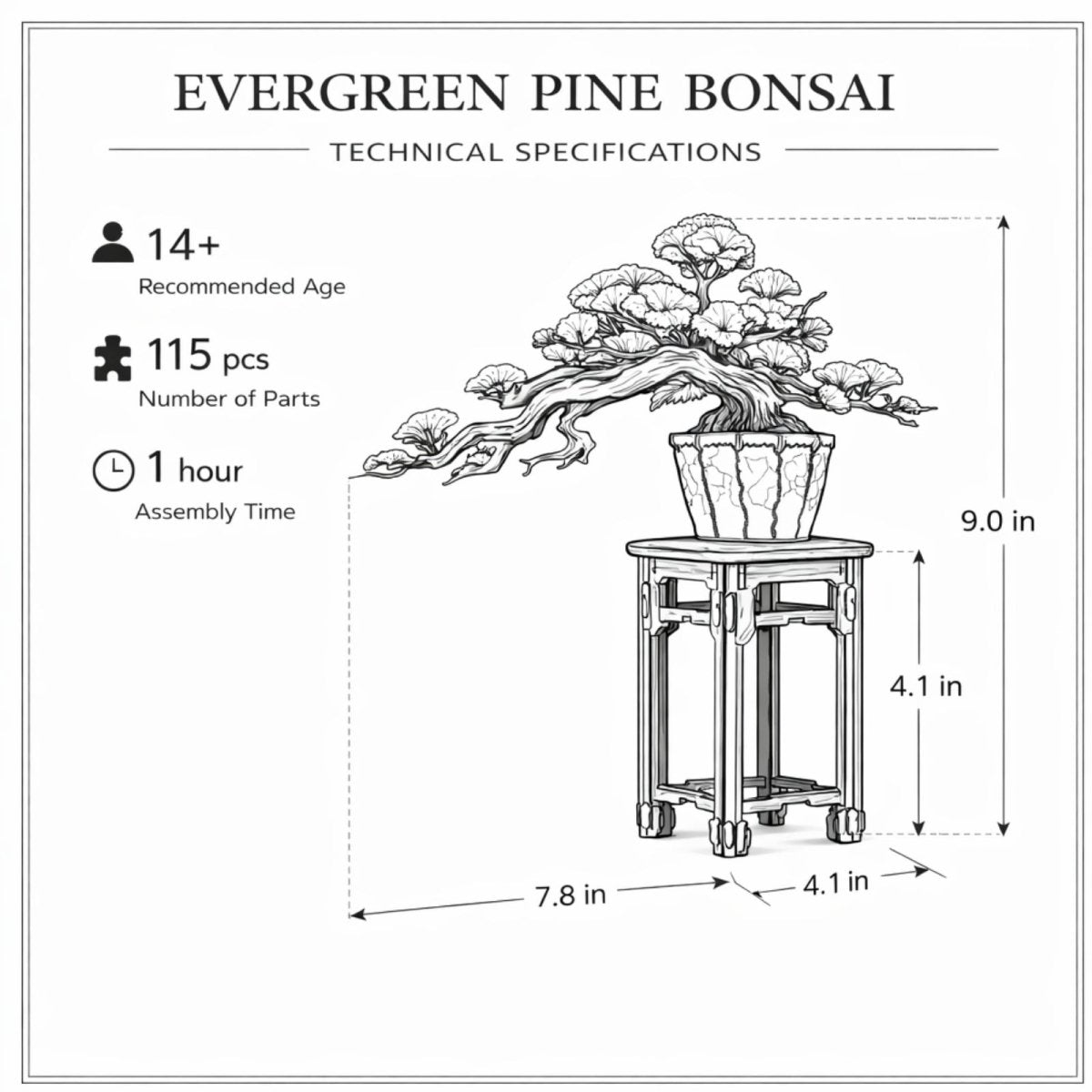 DIY 3D Wooden Puzzle Evergreen Pine Bonsai Tree Kit for Adults &amp; Teens | Desk Shelf Decor Hobby Model Building Craft Gift | Japanese Zen Garden by Kouvr