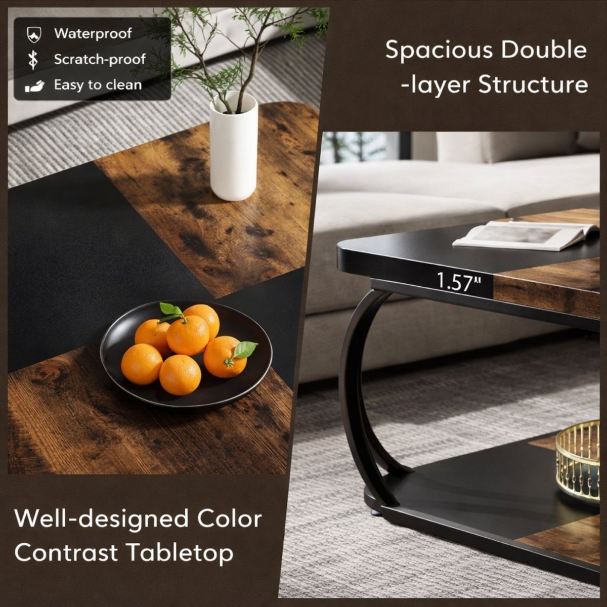 Hudson Block Coffee Table | Industrial-Rustic Tiered Square