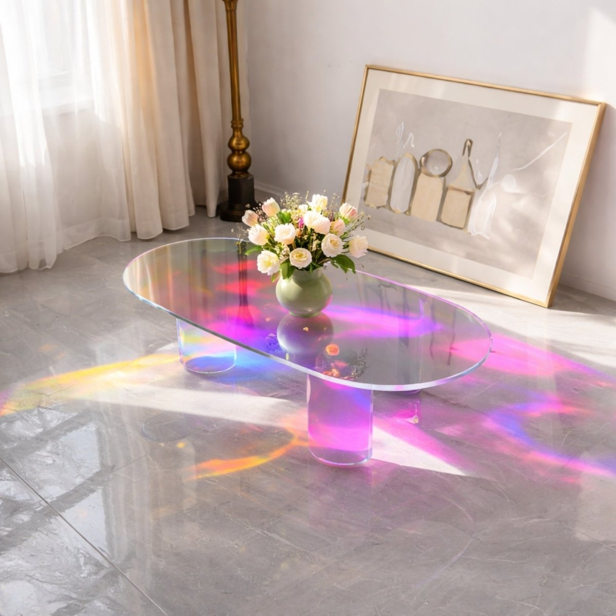 The Aurora Oval Table | Iridescent Cloud-Acrylic Sculpture