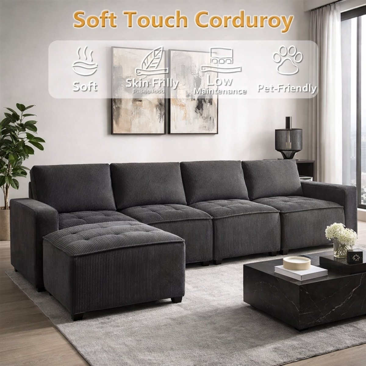 The Loft Modular Collection | Deep-Corduroy Cloud Sectional
