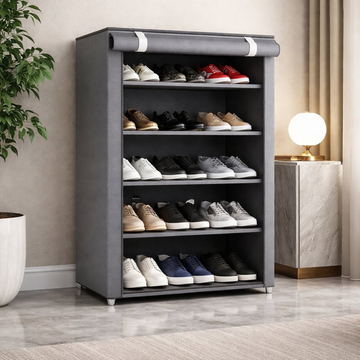 Obsidian Enclave Aera Concealed Shoe Sanctuary | 10-Tier Freestanding Fabric Cabinet