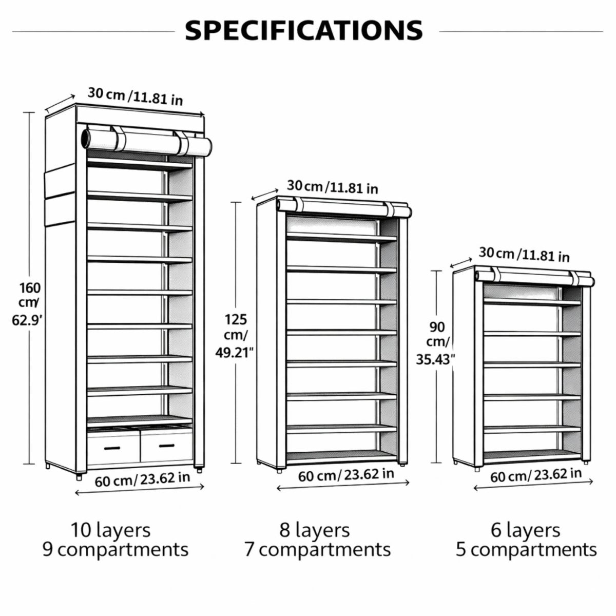 Obsidian Enclave Aera Concealed Shoe Sanctuary | 10-Tier Freestanding Fabric Cabinet