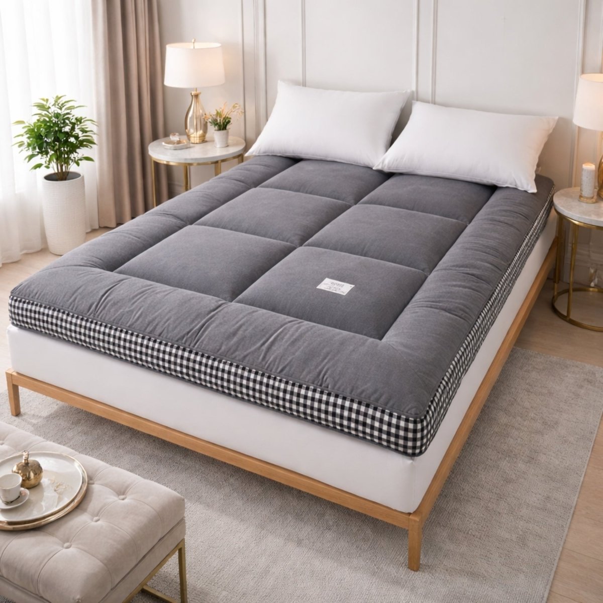 Obsidian Vault Haven Floor Bed | 4-Inch Plush Quilted Roll-Up Futon