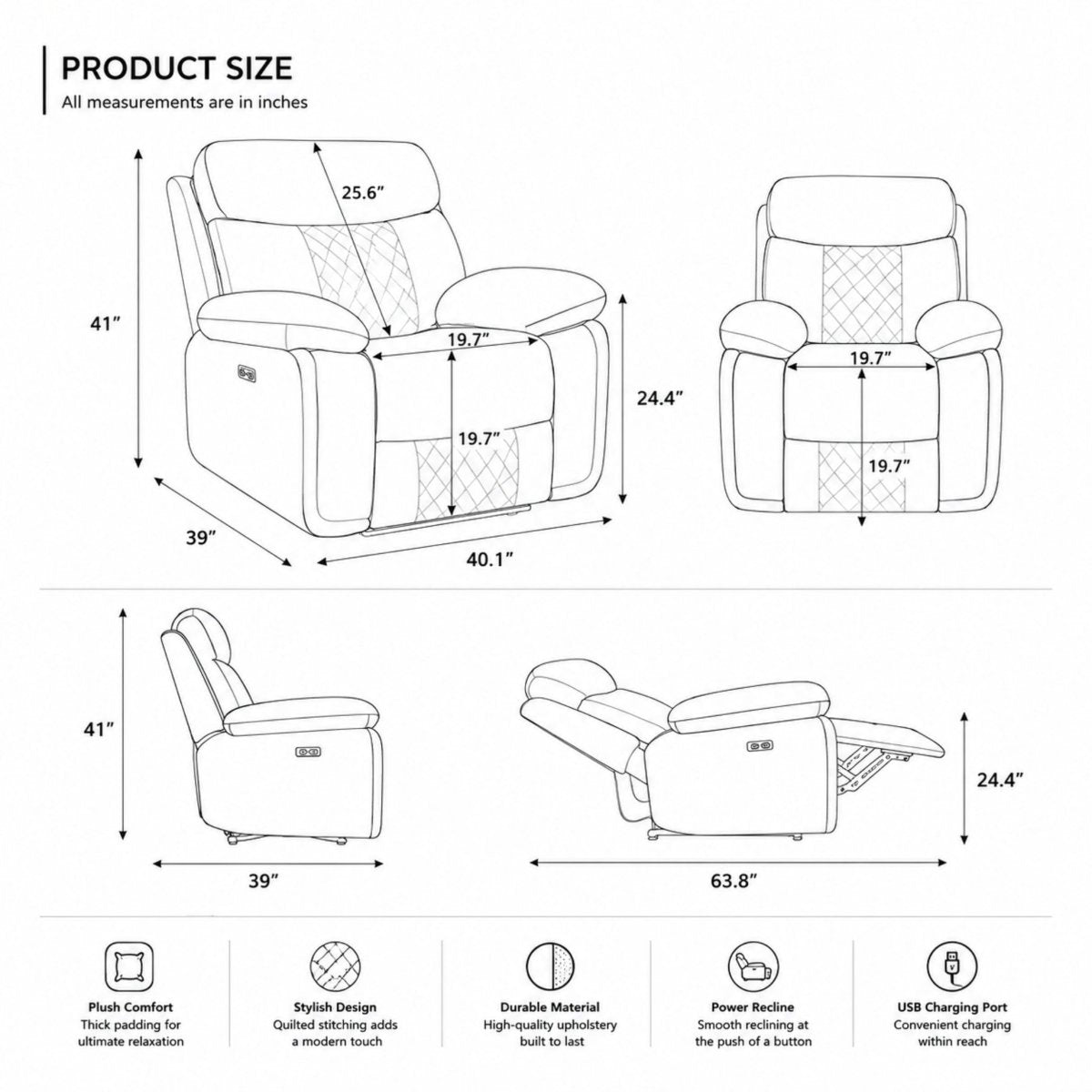 Serenity Sanctuary | Quilted Faux Leather Power Recliner