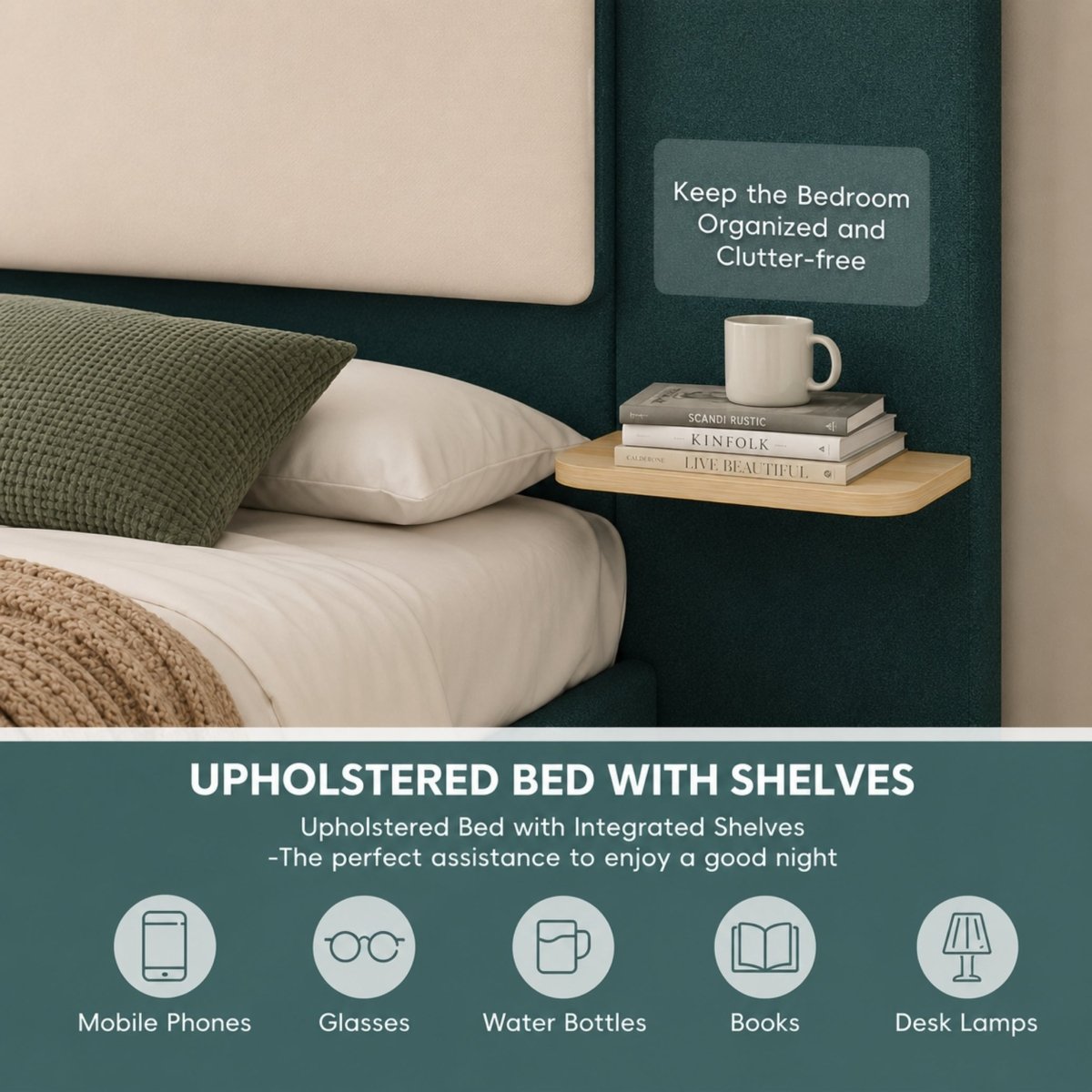 SoftTouch Platform Bed | Modern Upholstered Frame with Floating Nightstands