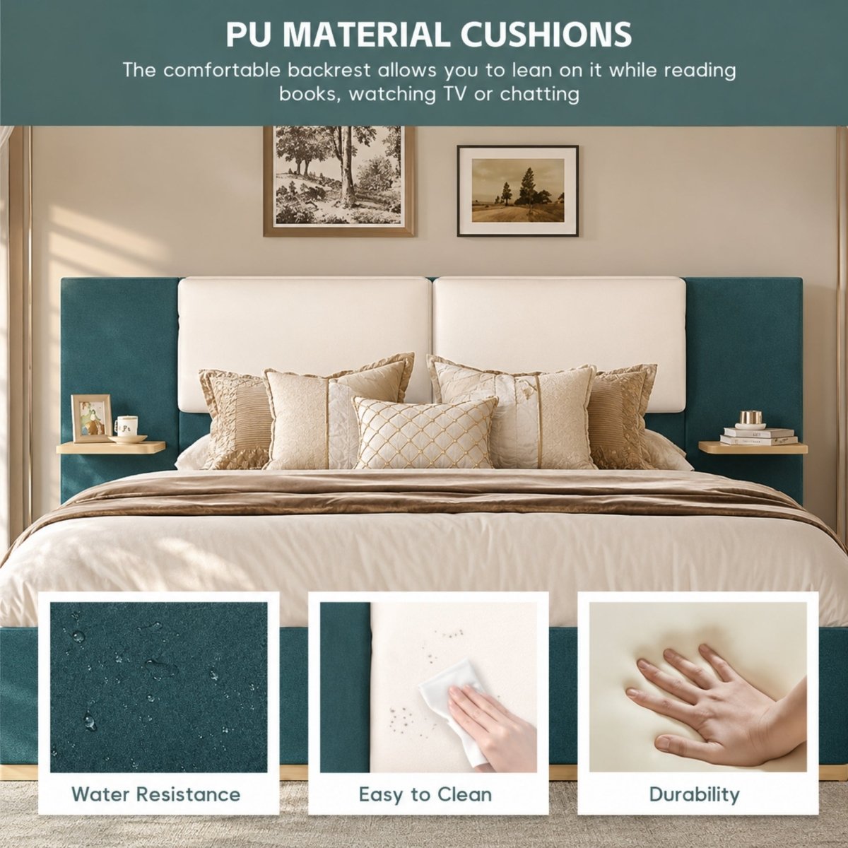 SoftTouch Platform Bed | Modern Upholstered Frame with Floating Nightstands