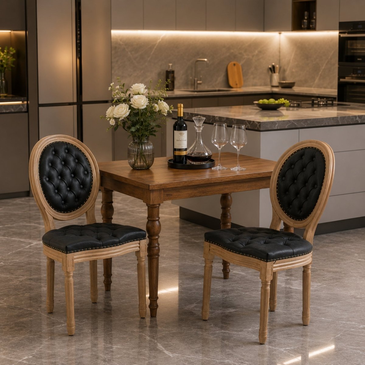 Chateaux Medallion Chair | Vintage Tufted Black Leather