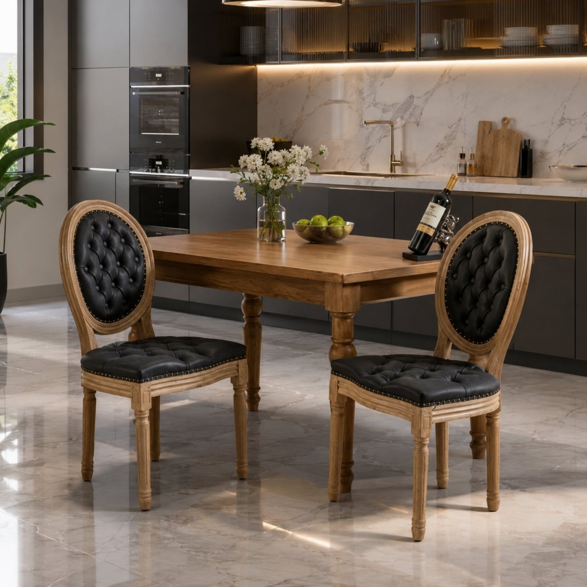 Chateaux Medallion Chair | Vintage Tufted Black Leather