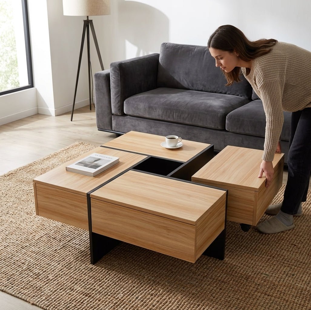 Meridian Storage Table | Modern 4-Drawer Square Coffee Table