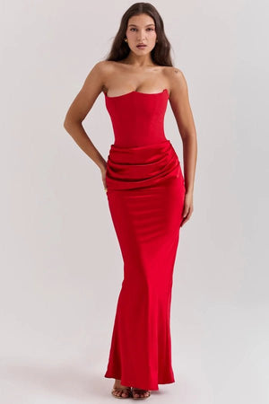 Strapless Corset Gown Kouvr Fashion - Draped Satin Maxi Formal Dress Strapless Corset Gown Kouvr Fashion - Draped Satin Maxi Formal Dress