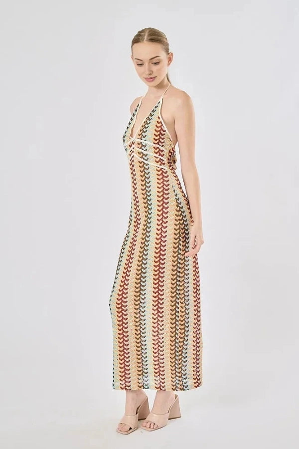 Boho Rainbow Crochet Maxi Dress