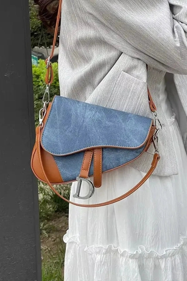 Denim Pattern Saddle Bag