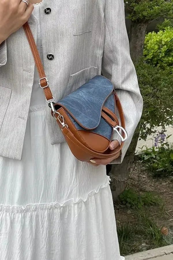 Denim Pattern Saddle Bag