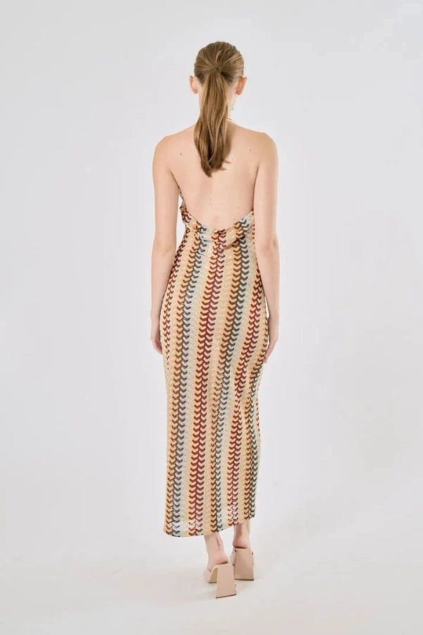 Boho Rainbow Crochet Maxi Dress