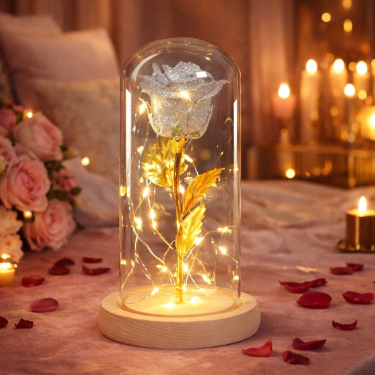Enchanted Red Rose in Glass Dome | Romantic Gift for Her, Wife, Girlfriend | Forever Flower with LED Lights | Beauty and The Beast Rose Lamp