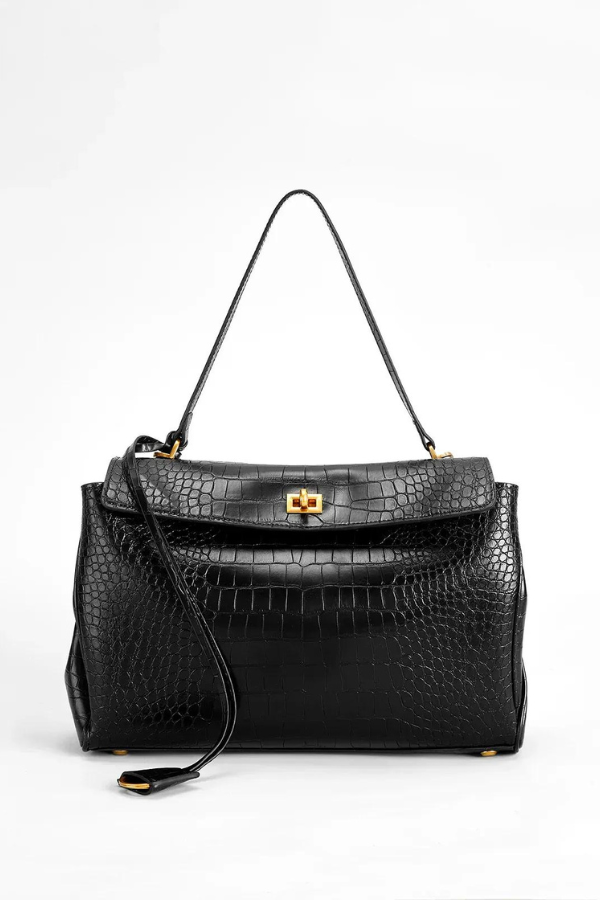 Crocodile Embossed Leather Top Handle Bag