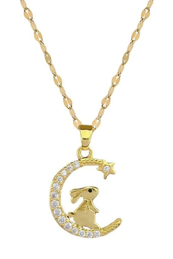 Moon Rabbit Pendant Necklace - Kouvr Fashion Women's Dainty Celestial Charm
