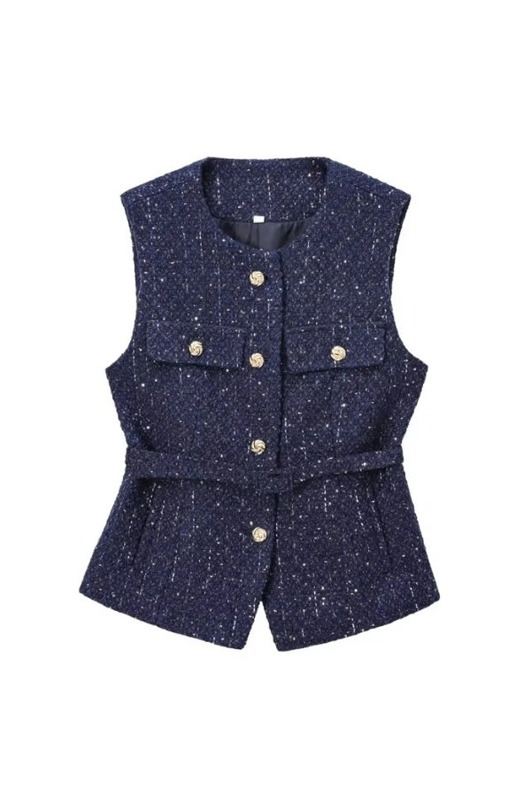 Minji Midnight Tweed Vest