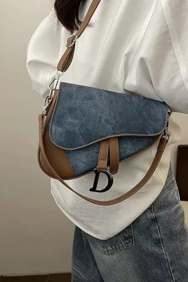 Denim Pattern Saddle Bag