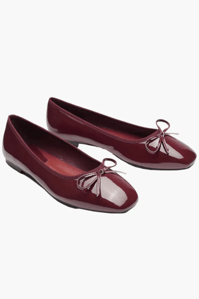Women's Burgundy Patent Leather Ballet Flats Kouvr Fashion