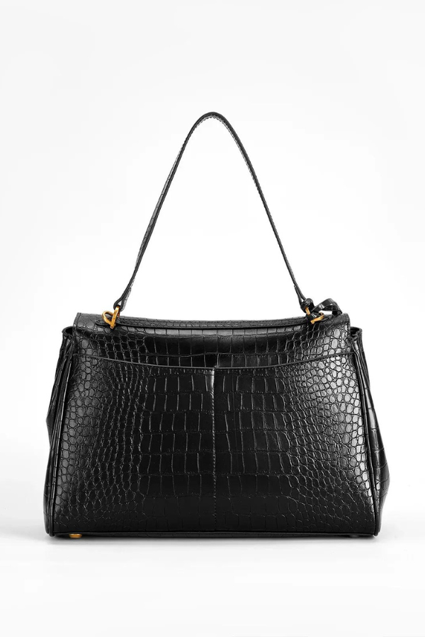 Crocodile Embossed Leather Top Handle Bag