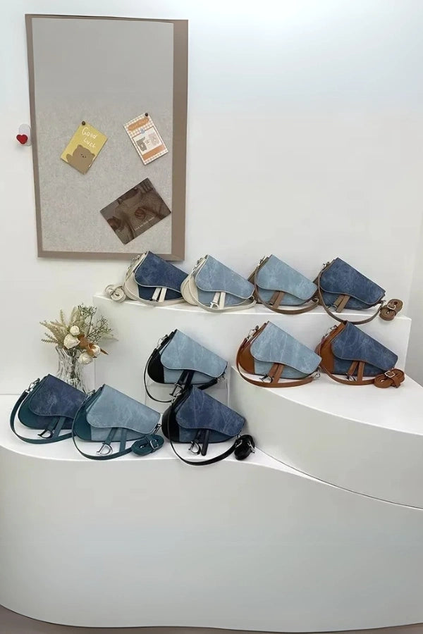 Denim Pattern Saddle Bag