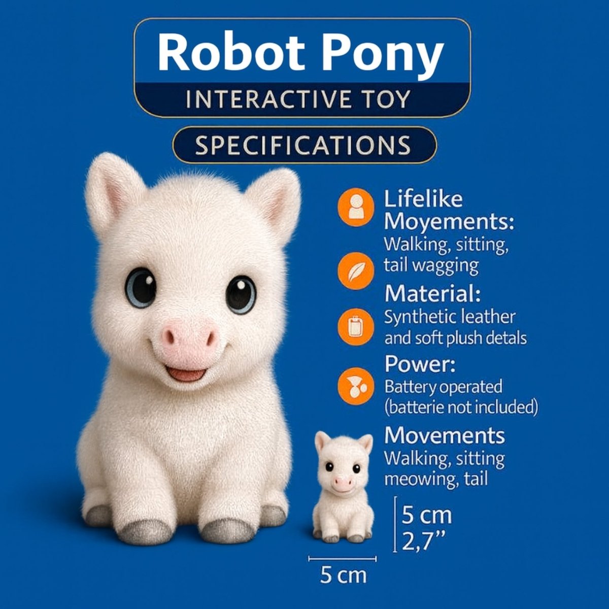 Interactive Robot Baby White Pony – Realistic Walking & Neighing Electronic Pet Toy
