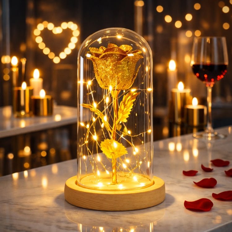 Enchanted Red Rose in Glass Dome | Romantic Gift for Her, Wife, Girlfriend | Forever Flower with LED Lights | Beauty and The Beast Rose Lamp